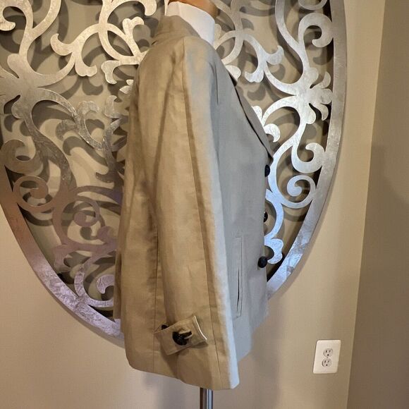Talbots Jacket Size 12 Khaki Cotton Linen Short Swing Trench Coat - Picture 8 of 10